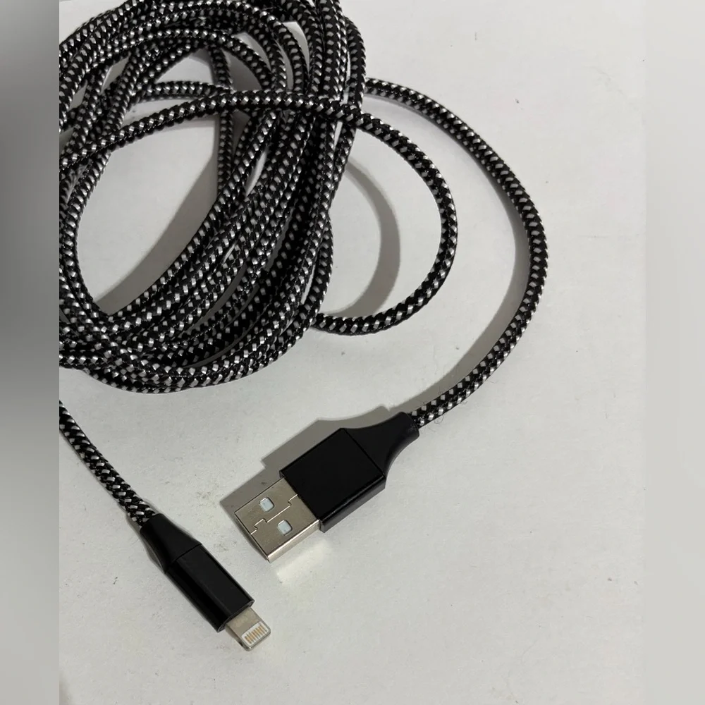 USB-A 8 Pin USB Phone Charger Charging 10 ft Cable Sync Cord iPhone iPad Black